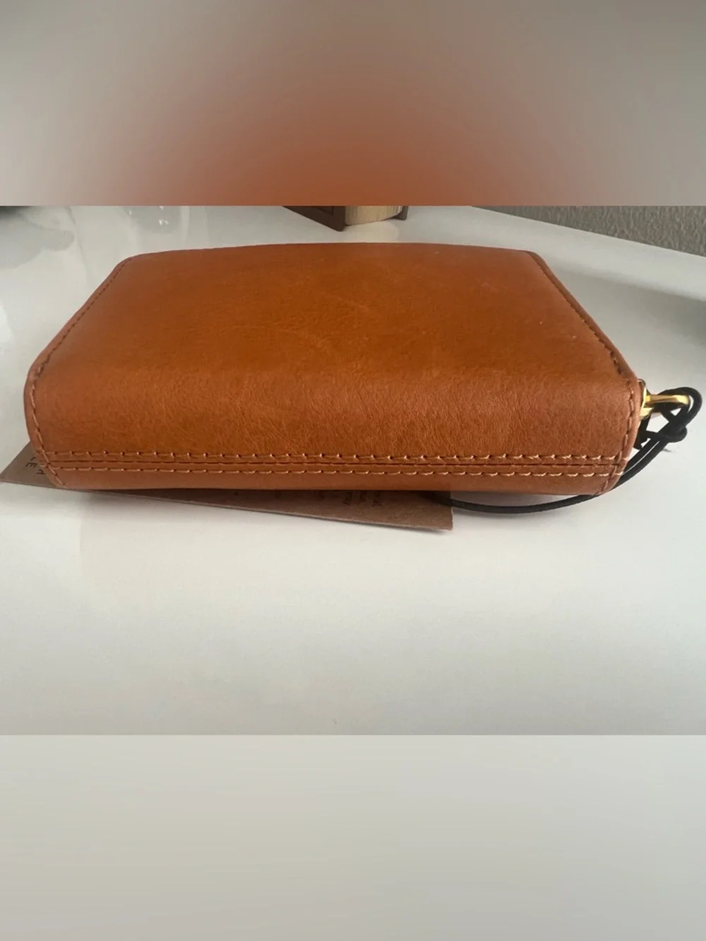 Margot New York Cognac Leather Wallet Zip Around Compact Card Holder NWT